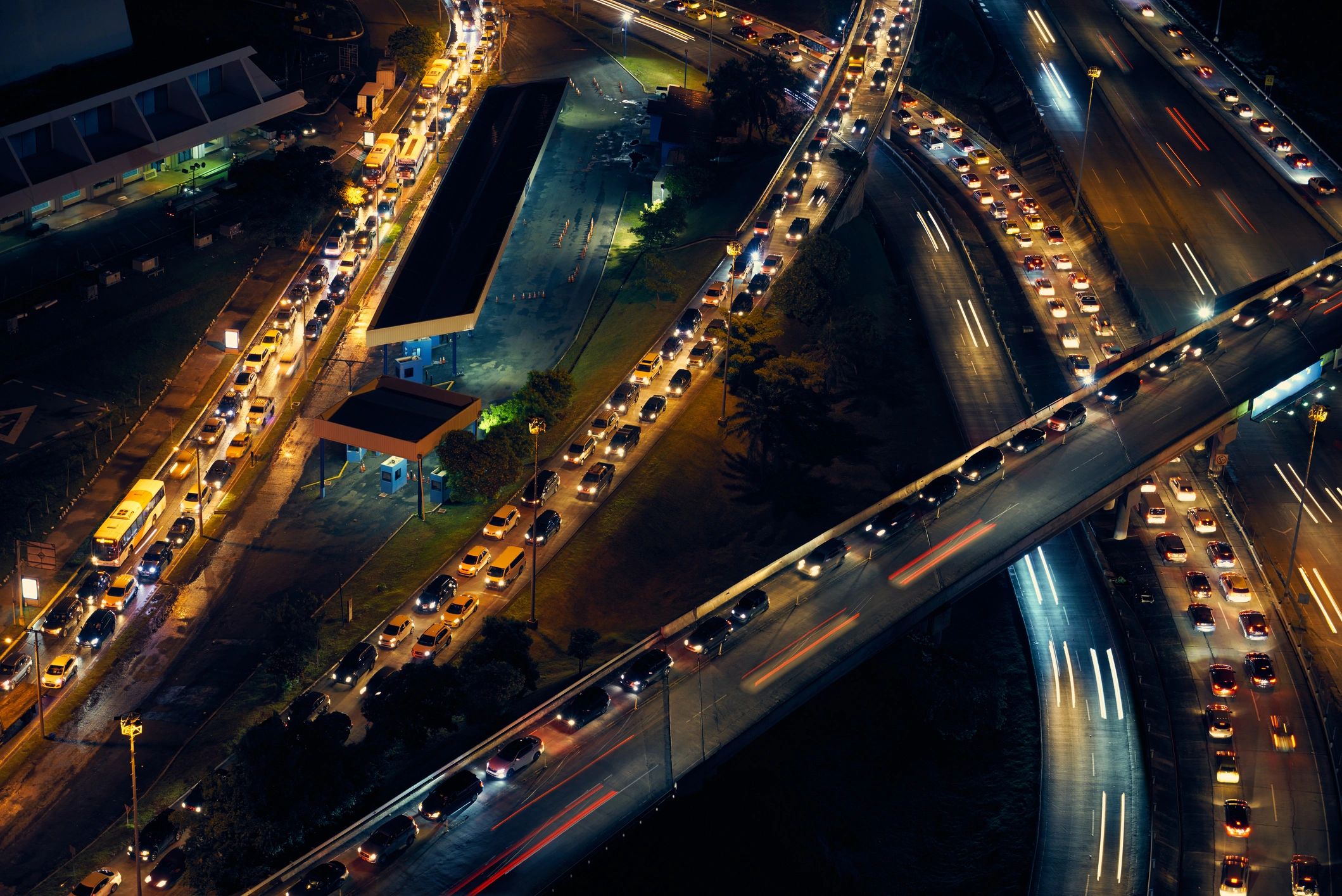 Cars and city lights at night